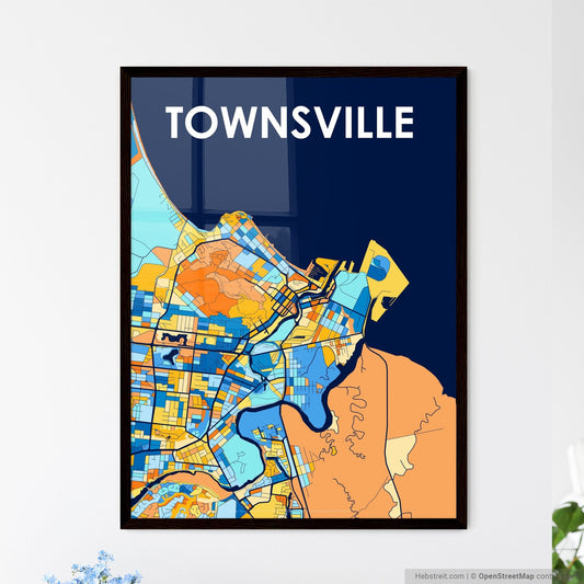 TOWNSVILLE AUSTRALIA Vibrant Colorful Art Map Poster Blue Orange