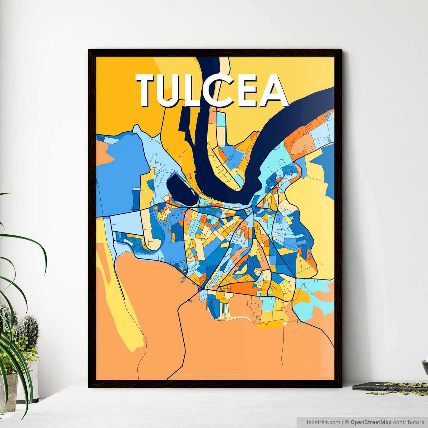 TULCEA ROMANIA Vibrant Colorful Art Map Poster Blue Orange