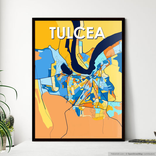 TULCEA ROMANIA Vibrant Colorful Art Map Poster Blue Orange