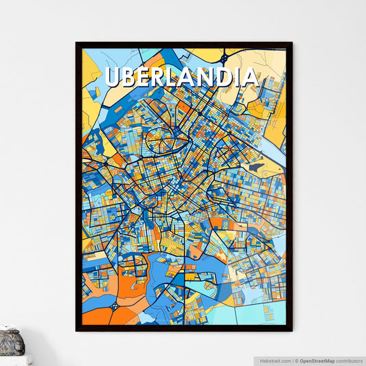UBERLANDIA BRAZIL Vibrant Colorful Art Map Poster Blue Orange