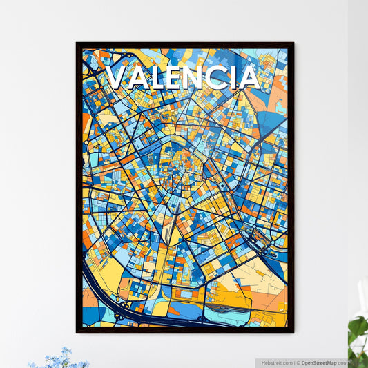 VALENCIA SPAIN Vibrant Colorful Art Map Poster Blue Orange