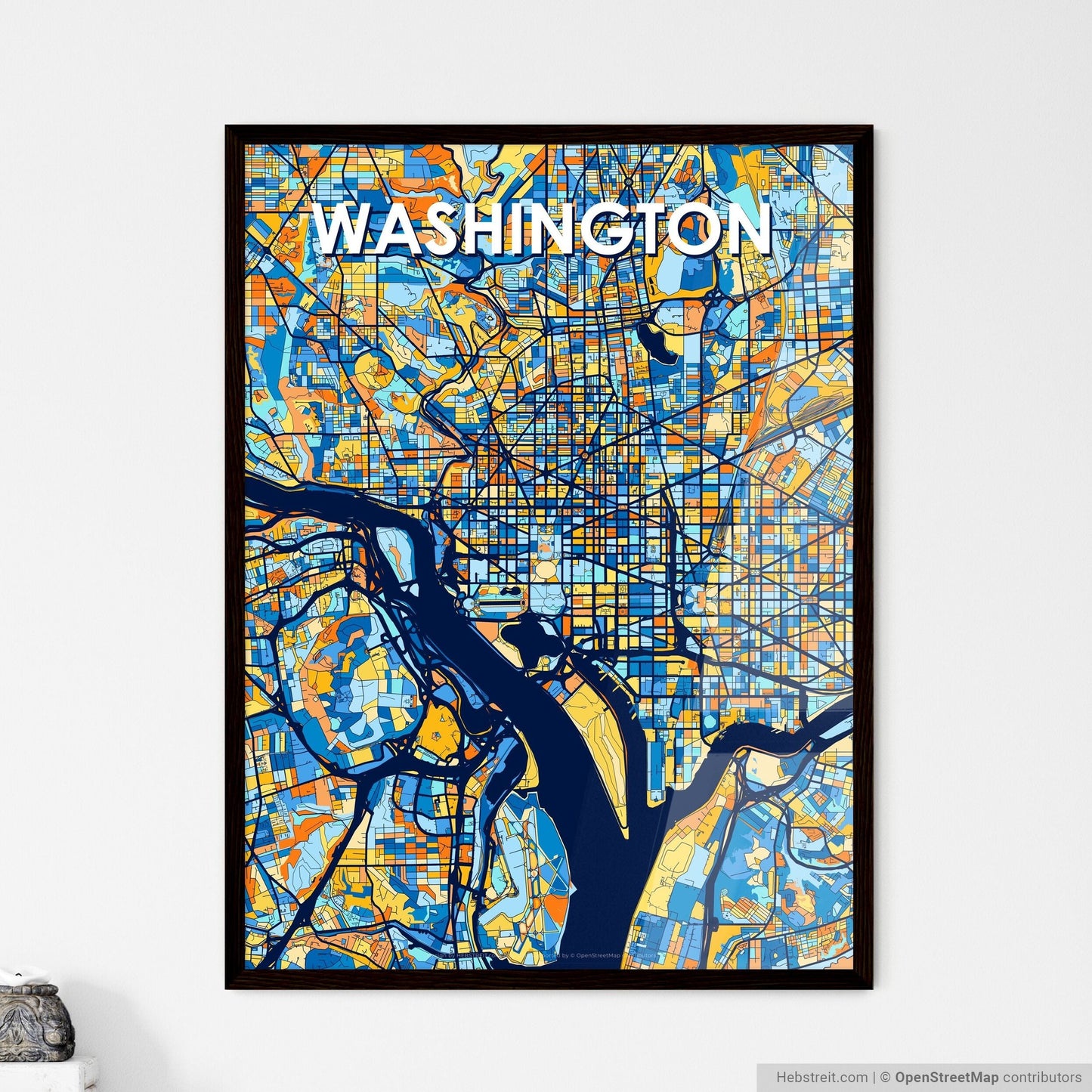 WASHINGTON D.C. Vibrant Colorful Art Map Poster Blue Orange