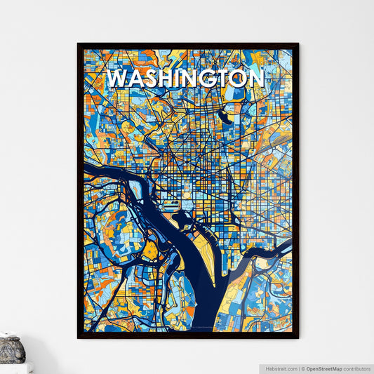 WASHINGTON D.C. Vibrant Colorful Art Map Poster Blue Orange