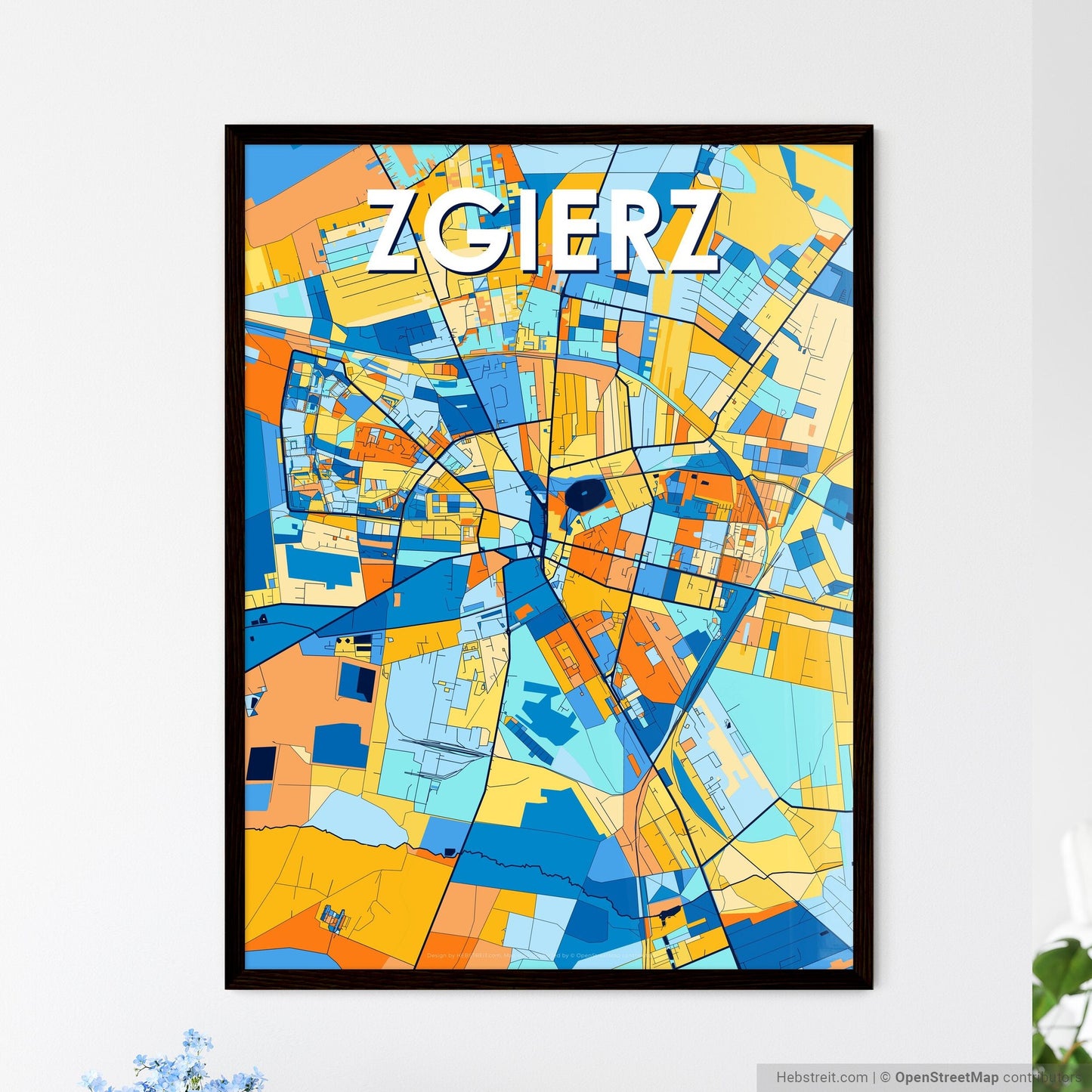 ZGIERZ POLAND Vibrant Colorful Art Map Poster Blue Orange