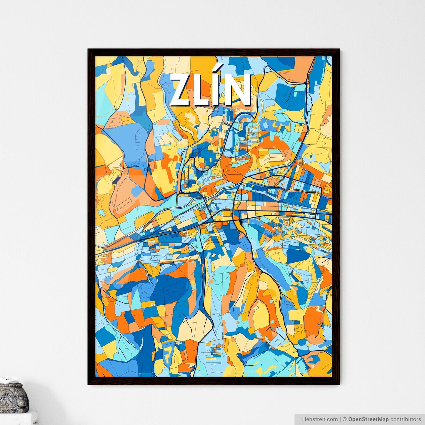 ZLÍN CZECHIA Vibrant Colorful Art Map Poster Blue Orange
