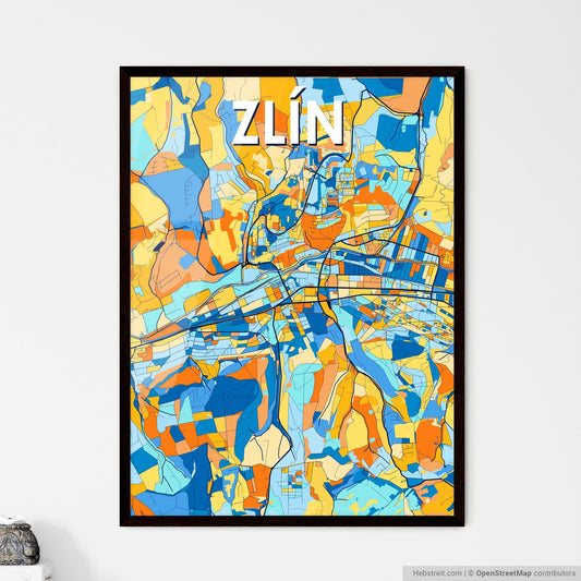 ZLÍN CZECHIA Vibrant Colorful Art Map Poster Blue Orange