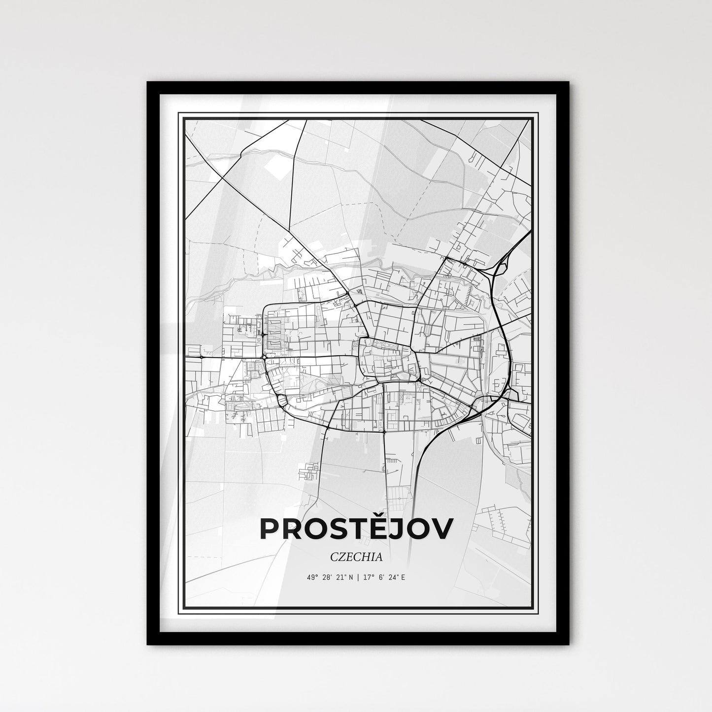  Prostějov Czechia - Scandinavian Style City Map for Modern Home Decor