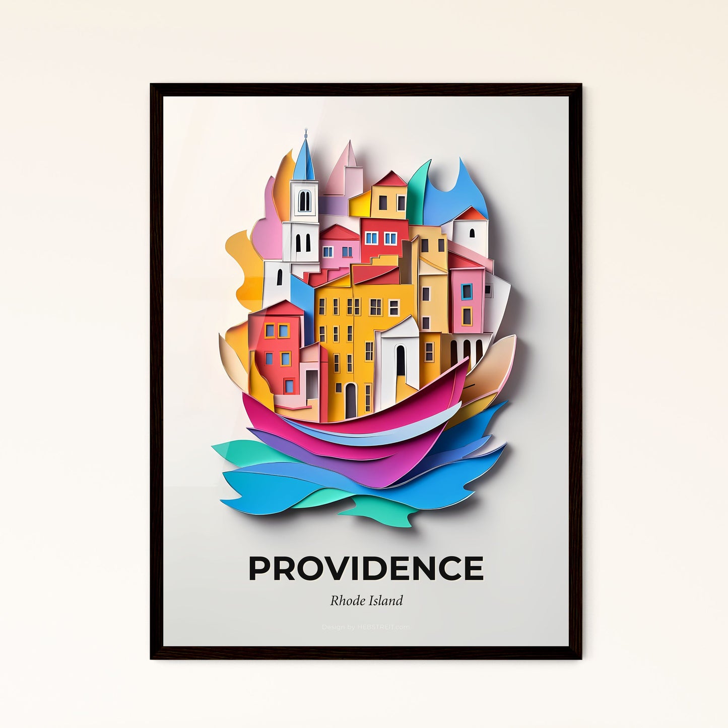 Vivid Providence, Rhode Island - a paper cut of a city with a boat