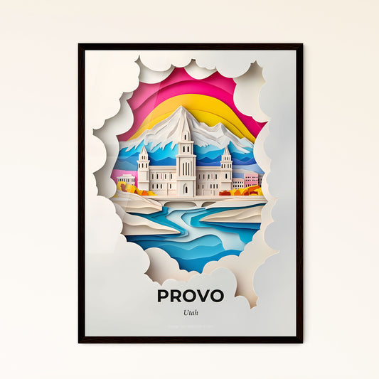 Vivid Provo, Utah - a paper cut of a church and a river