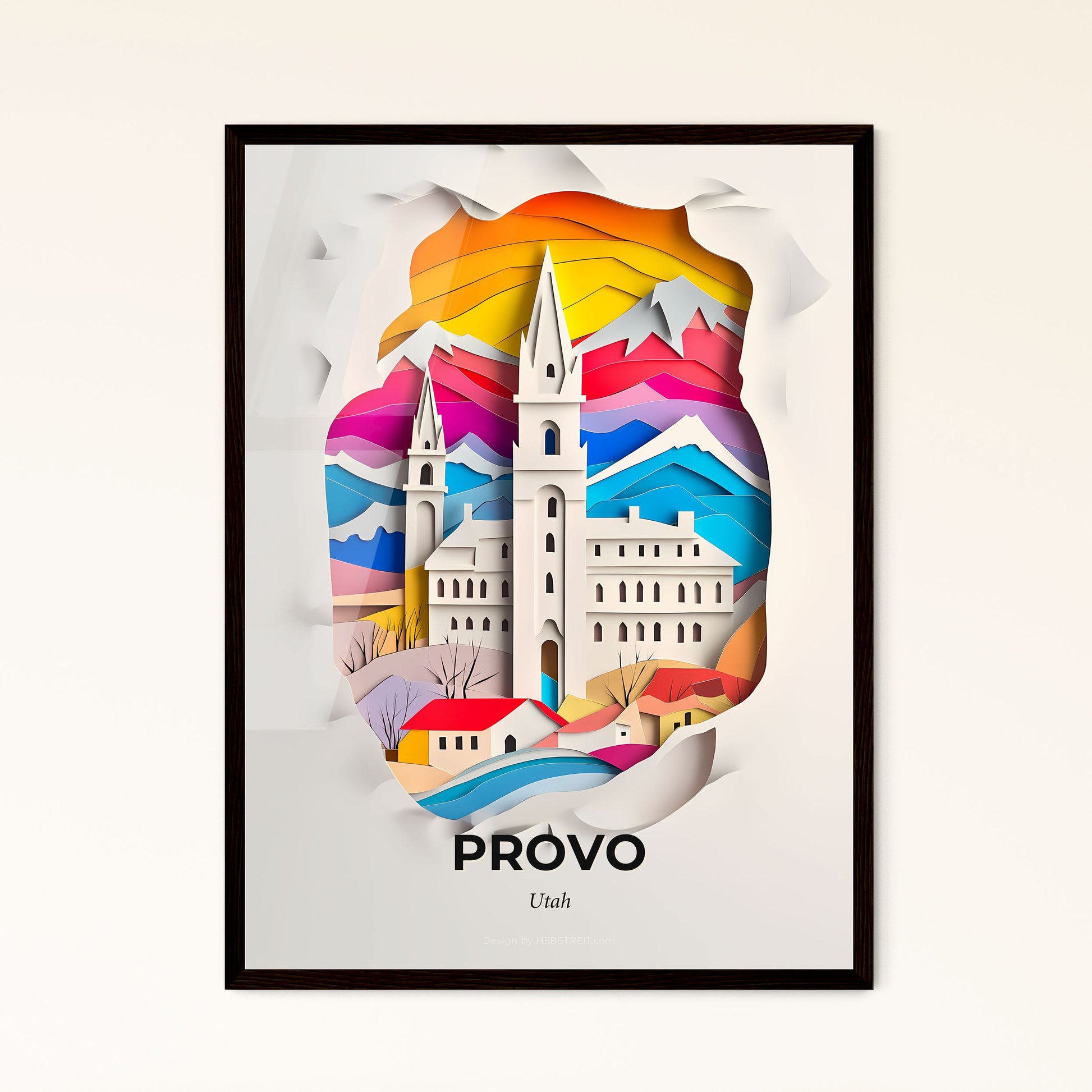 Vivid Provo, Utah - a paper cut of a church and a mountain