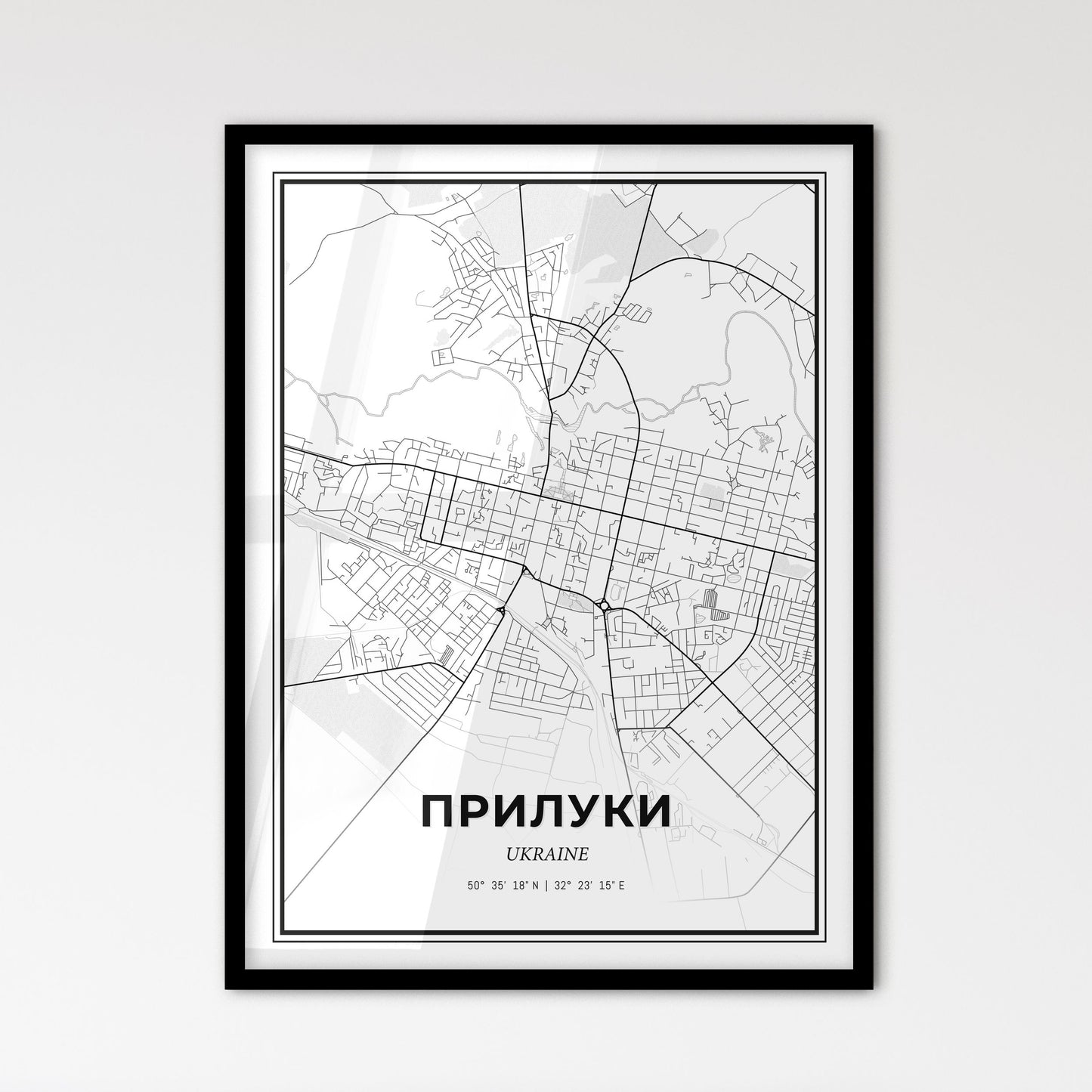 Pryluky Ukraine - Scandinavian Style City Map for Modern Home Decor