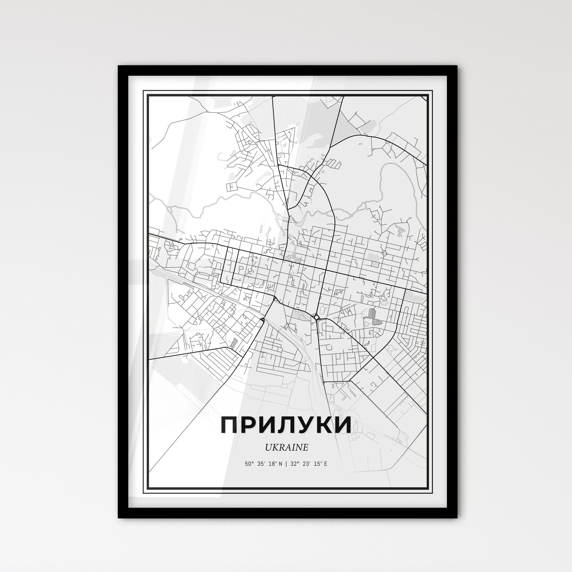 Pryluky Ukraine - Scandinavian Style City Map for Modern Home Decor