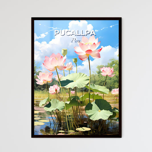 Pucallpa Peru Skyline Oil Painting Canvas Pink Flowers on Pond Vibrant Art Default Title