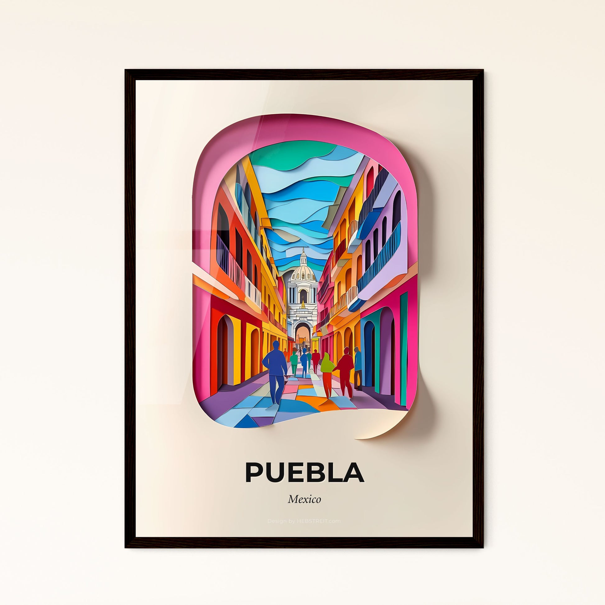 Vivid Puebla, Mexico - a colorful city street with people walking down it