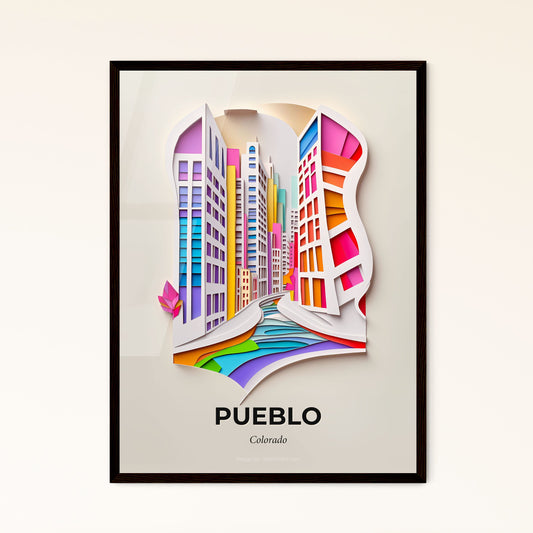 Vivid Pueblo, Colorado - a paper cut of a city with a rainbow bridge