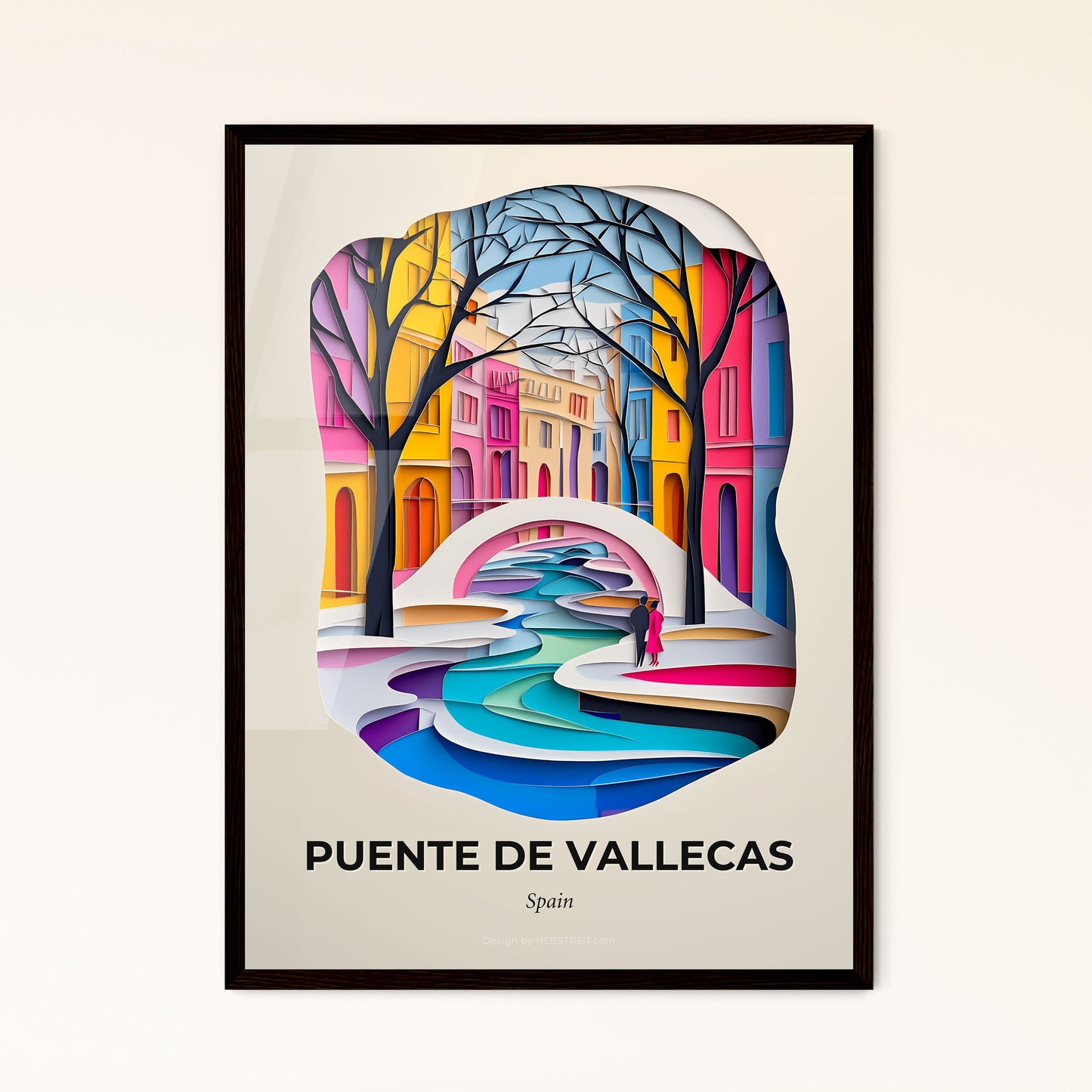 Vivid Puente de Vallecas, Spain - a painting of a colorful city with a bridge