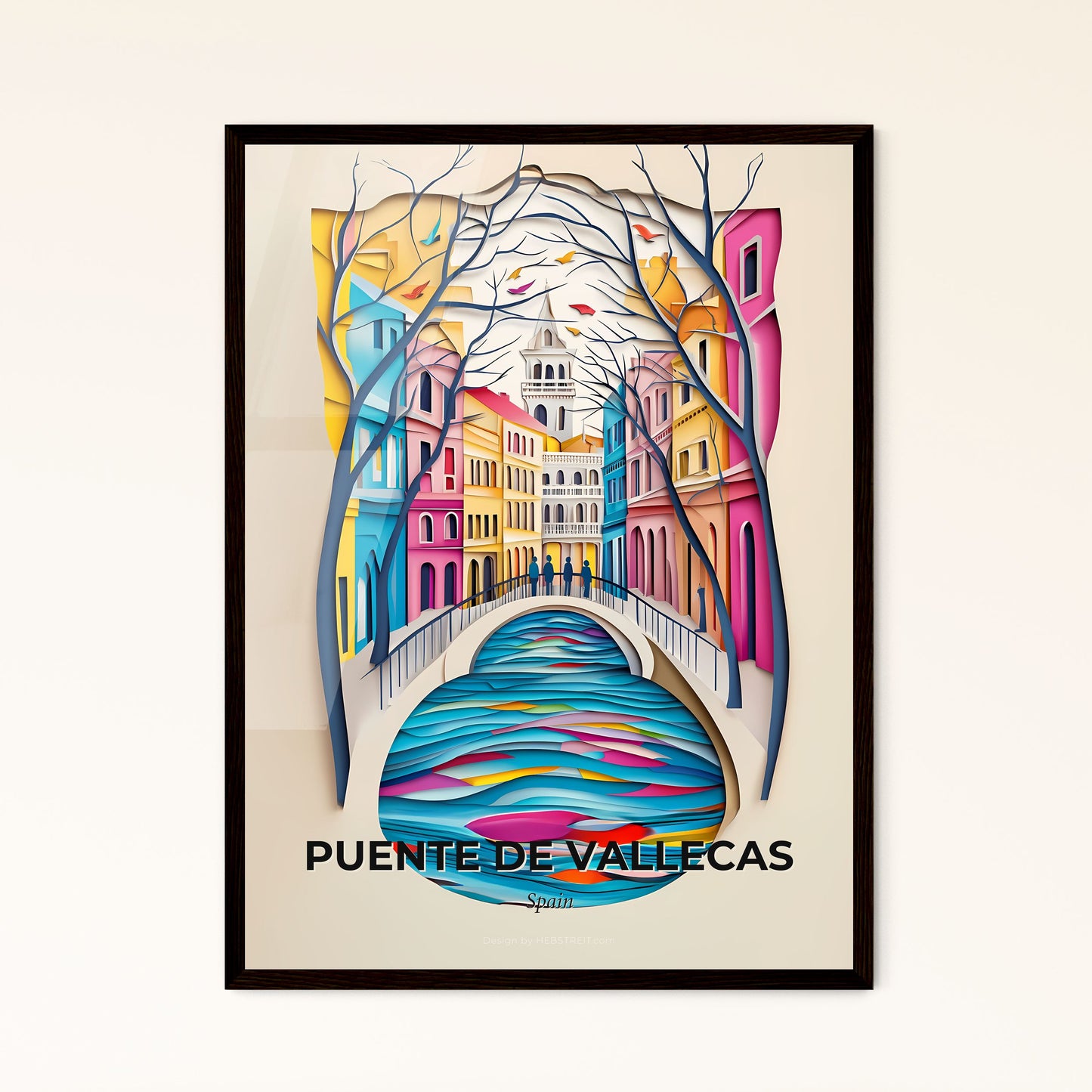 Vivid Puente de Vallecas, Spain - a paper cut of a bridge over a river