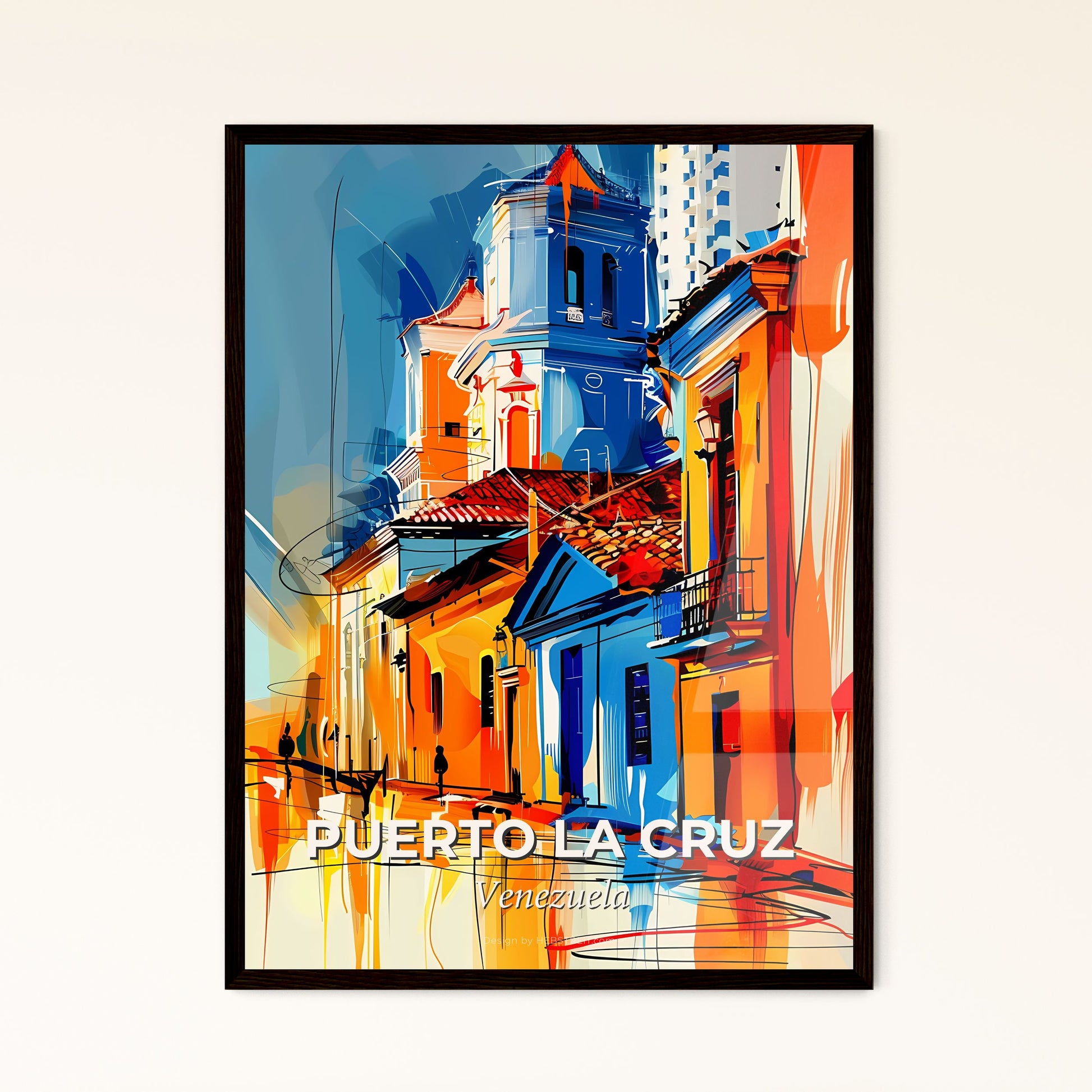 Vibrant Puerto La Cruz, Venezuela - A Painting Of A Building With A Tower