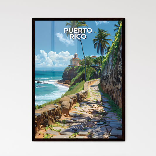 Vibrant Caribbean Scene, Palm Trees and Stone Path, Caribbean Island Framed Art