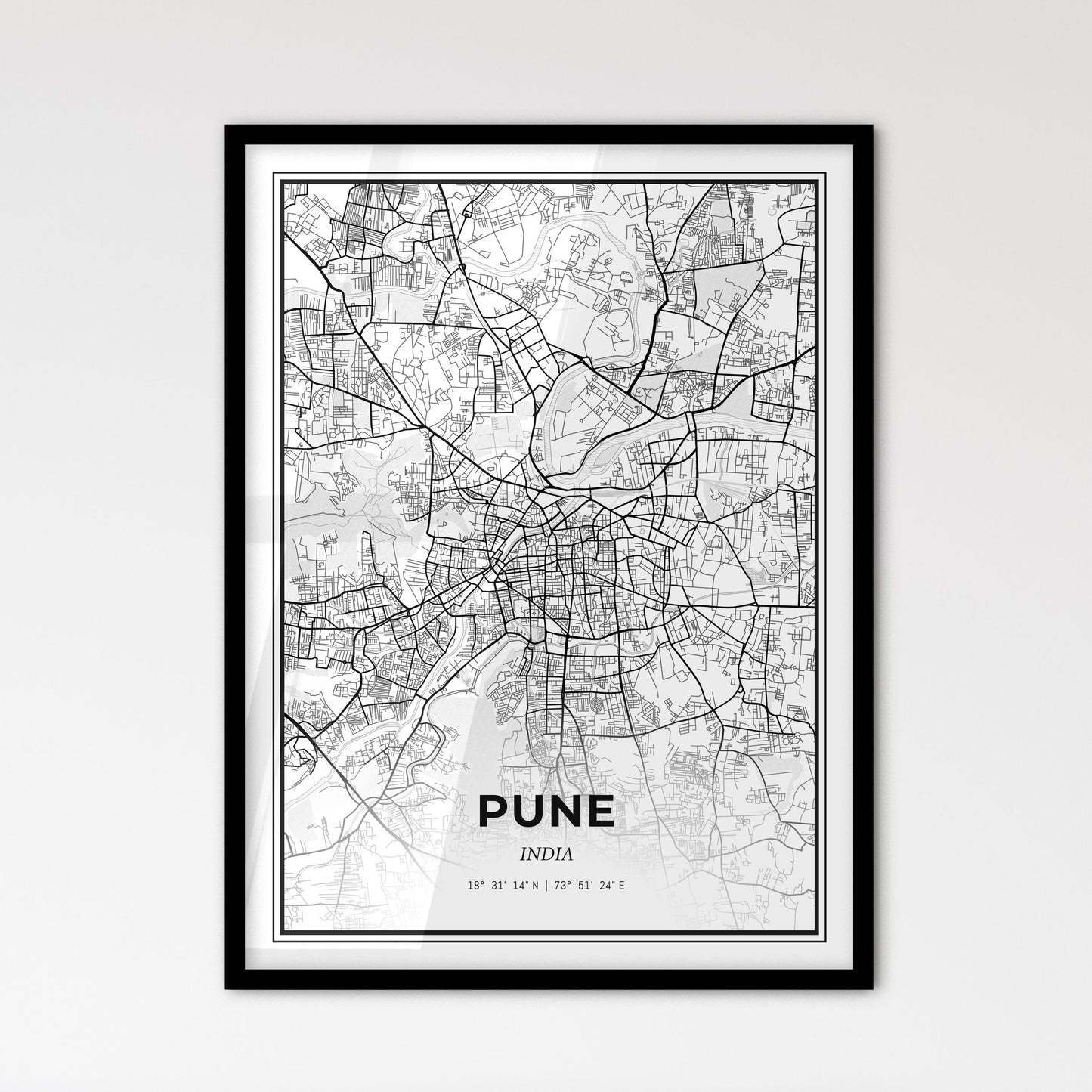 Pune India - Scandinavian Style City Map for Modern Home Decor