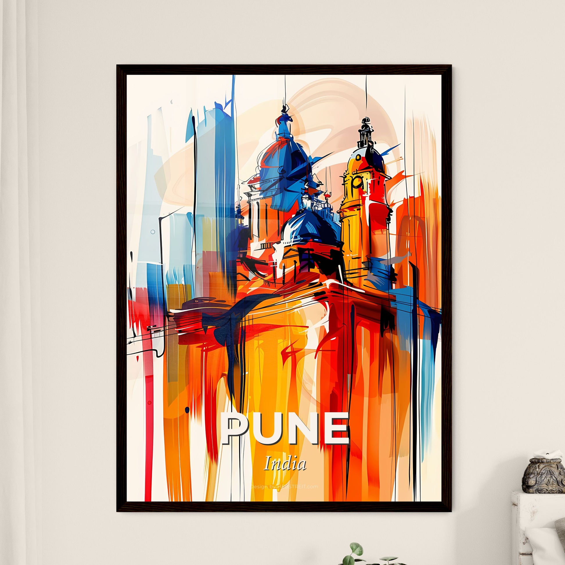 Vibrant Pune, India - A Painting Of A Building With Towers And A Tower