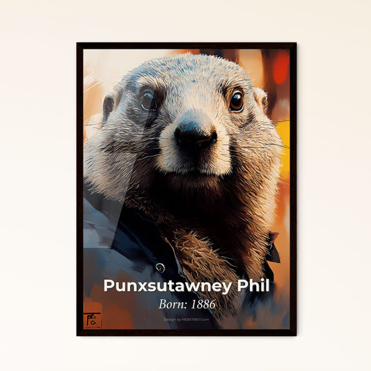 Portrait of Punxsutawney Phil, Born: 1886. Impressionistic painting of a close up of an animal.