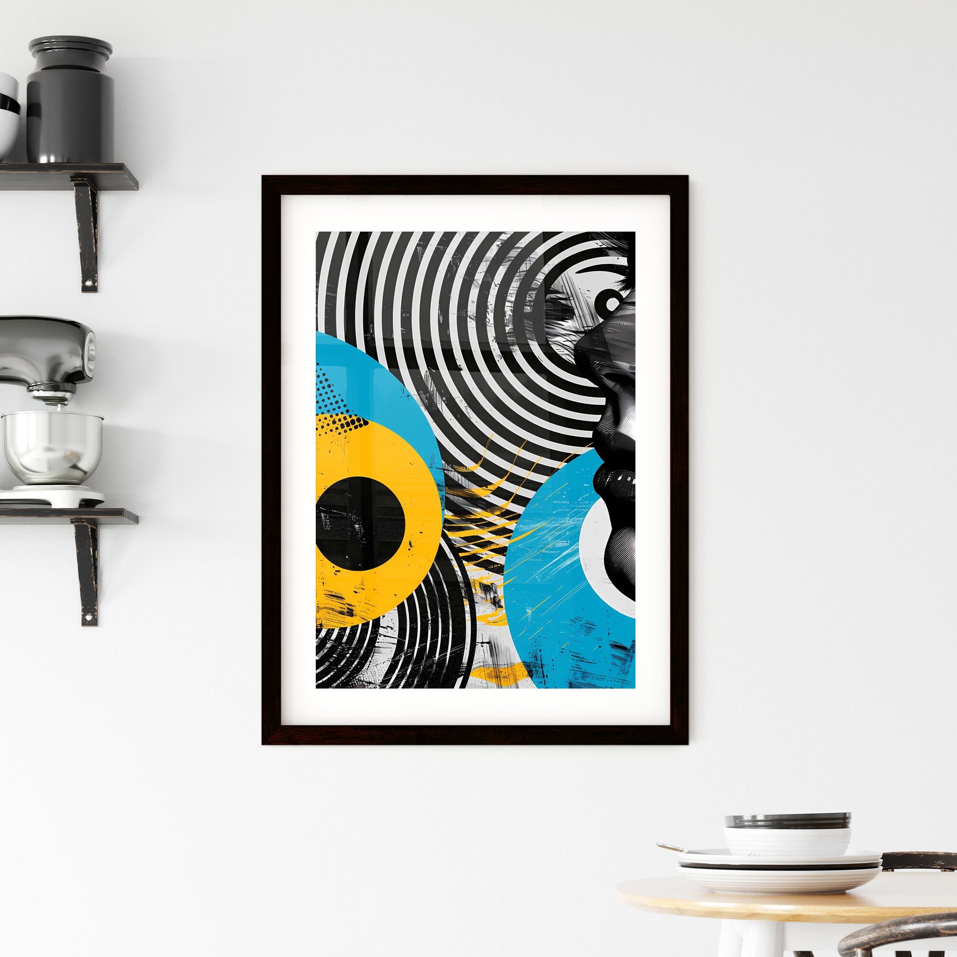 Sophisticated Corporate Graphic Design: Vibrant Geometric Painting with Magenta, Yellow, Cyan, Black, White Swirls and Circles, Emphasizing Unstoppable New Ideas Default Title
