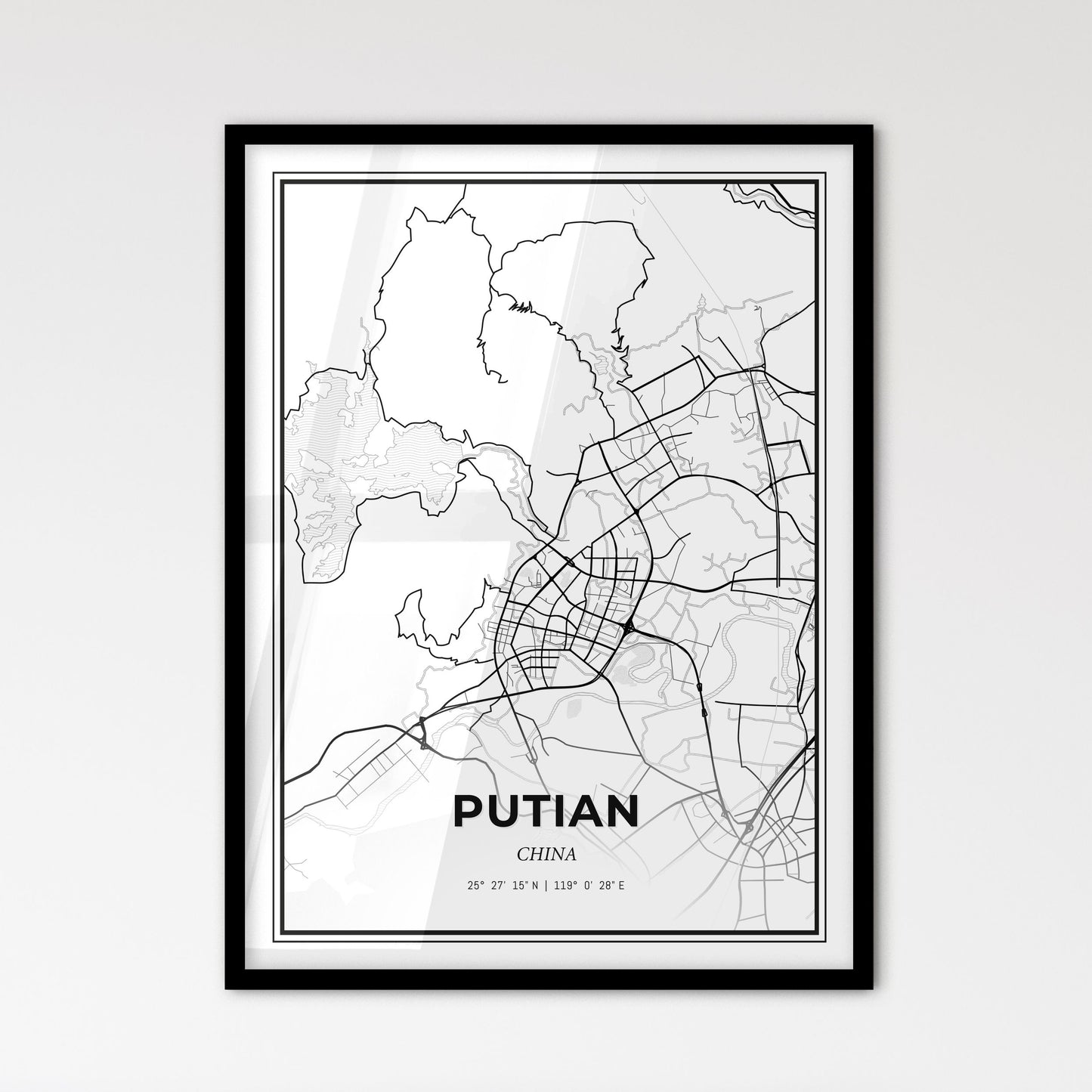 Putian China - Scandinavian Style City Map for Modern Home Decor