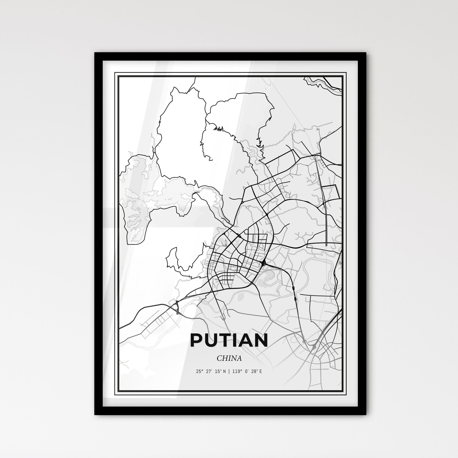 Putian China - Scandinavian Style City Map for Modern Home Decor