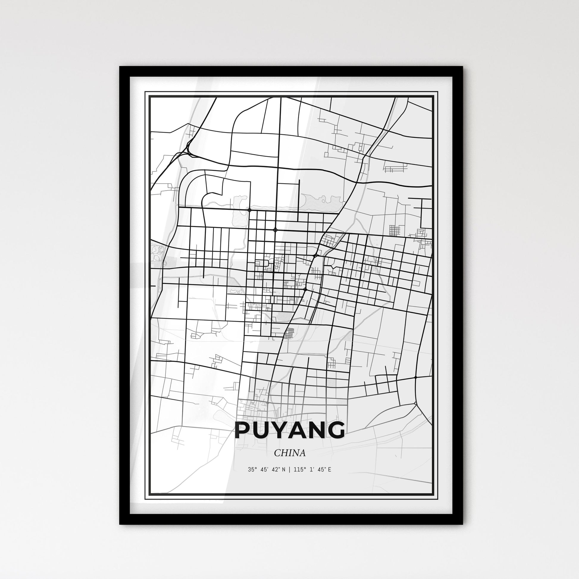 Puyang China - Scandinavian Style City Map for Modern Home Decor