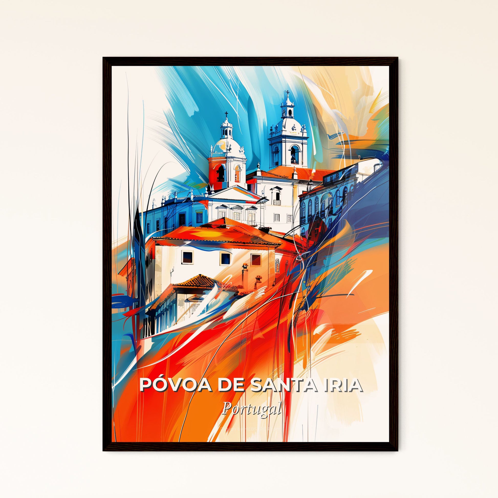 Vibrant Póvoa De Santa Iria, Portugal - A Painting Of A Building With Orange And Blue Colors