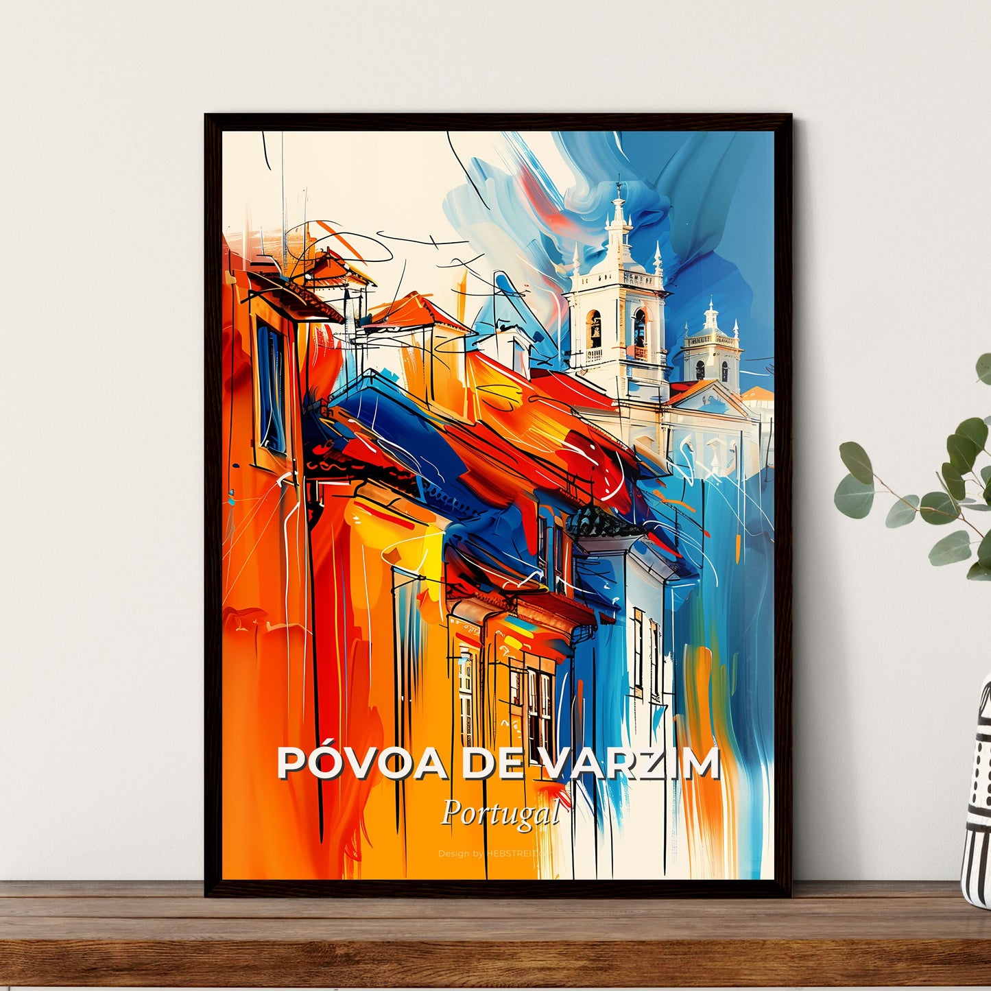 Vibrant Póvoa De Varzim, Portugal - A Painting Of Buildings With A Tower