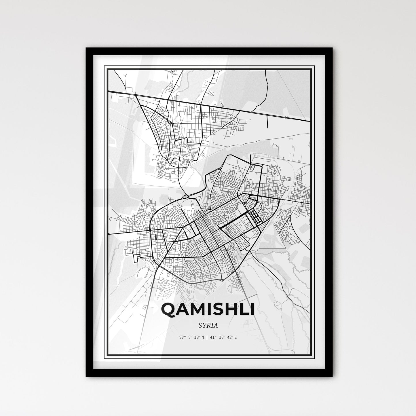 Qamishli Syria - Scandinavian Style City Map for Modern Home Decor