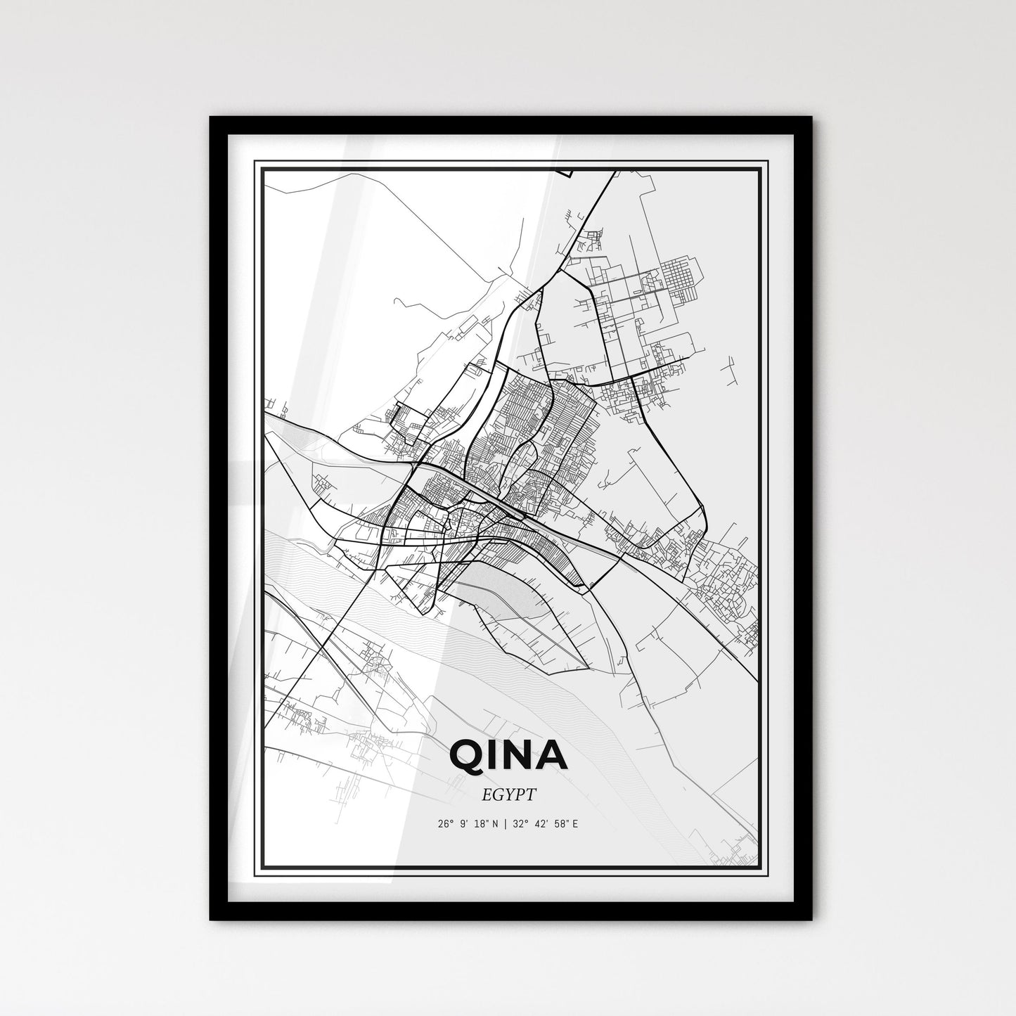 Qina Egypt - Scandinavian Style City Map for Modern Home Decor