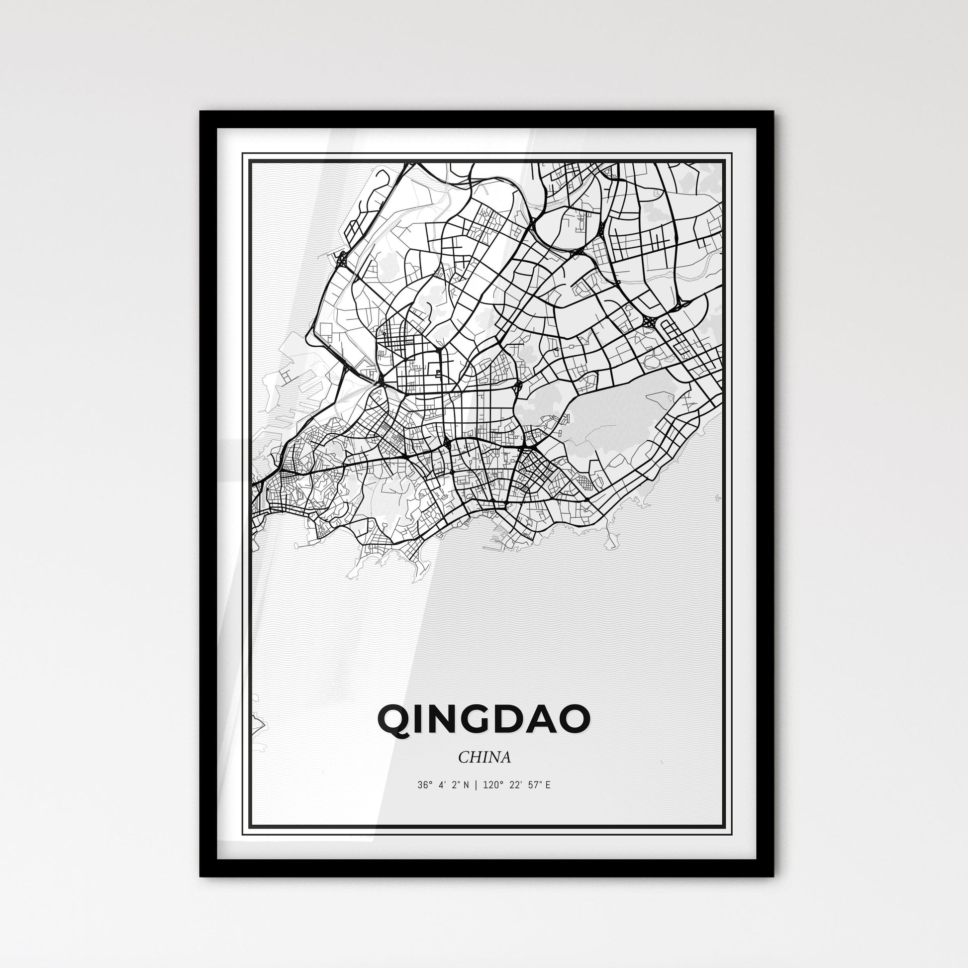 Qingdao China - Scandinavian Style City Map for Modern Home Decor