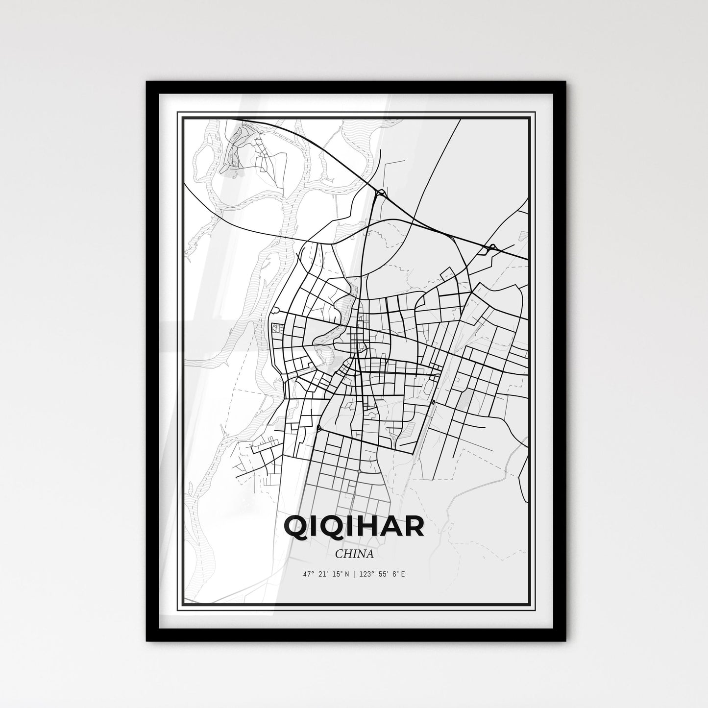 Qiqihar China - Scandinavian Style City Map for Modern Home Decor