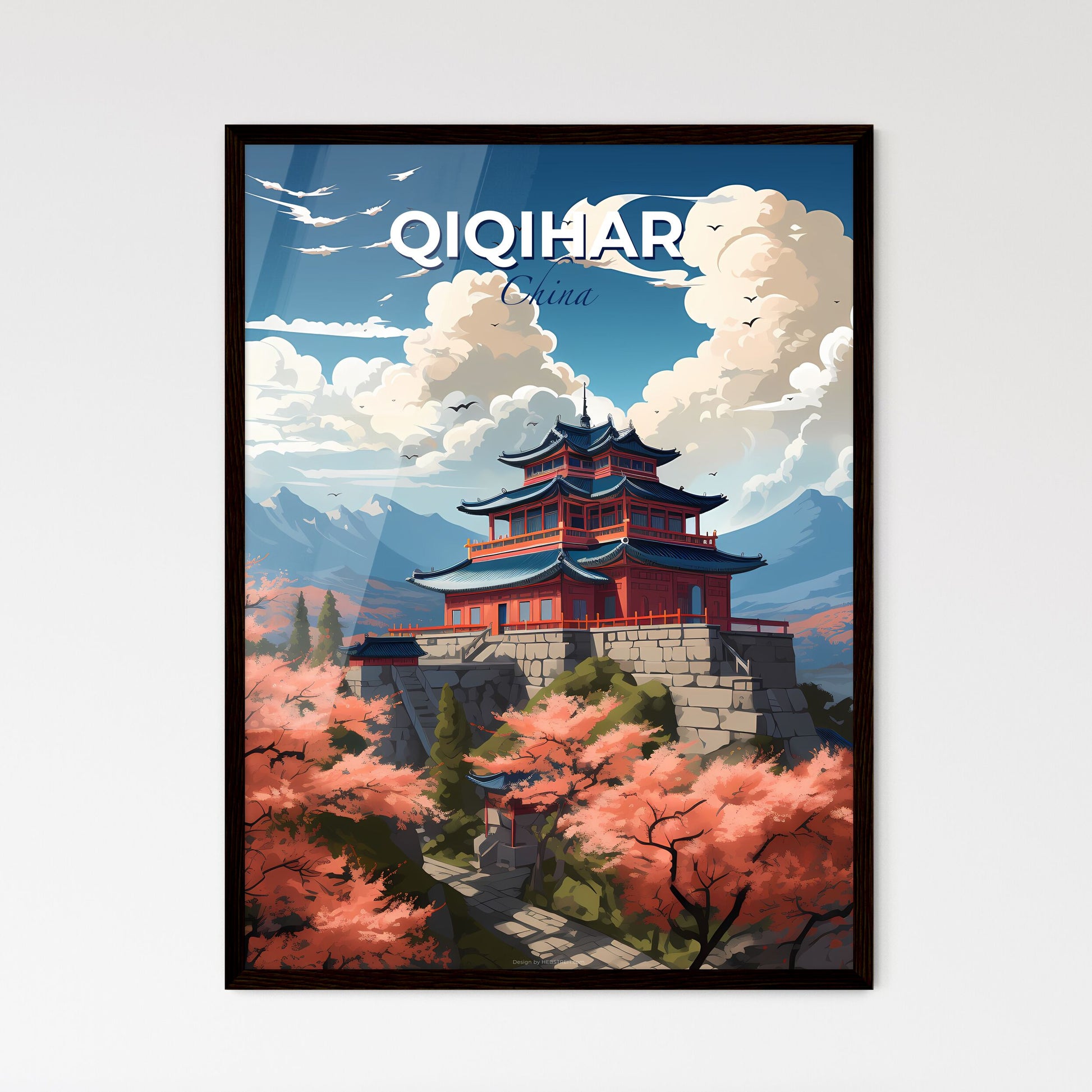 Artistic Impression of Qiqihar Skyline Featuring Vibrant Building on Rock Default Title