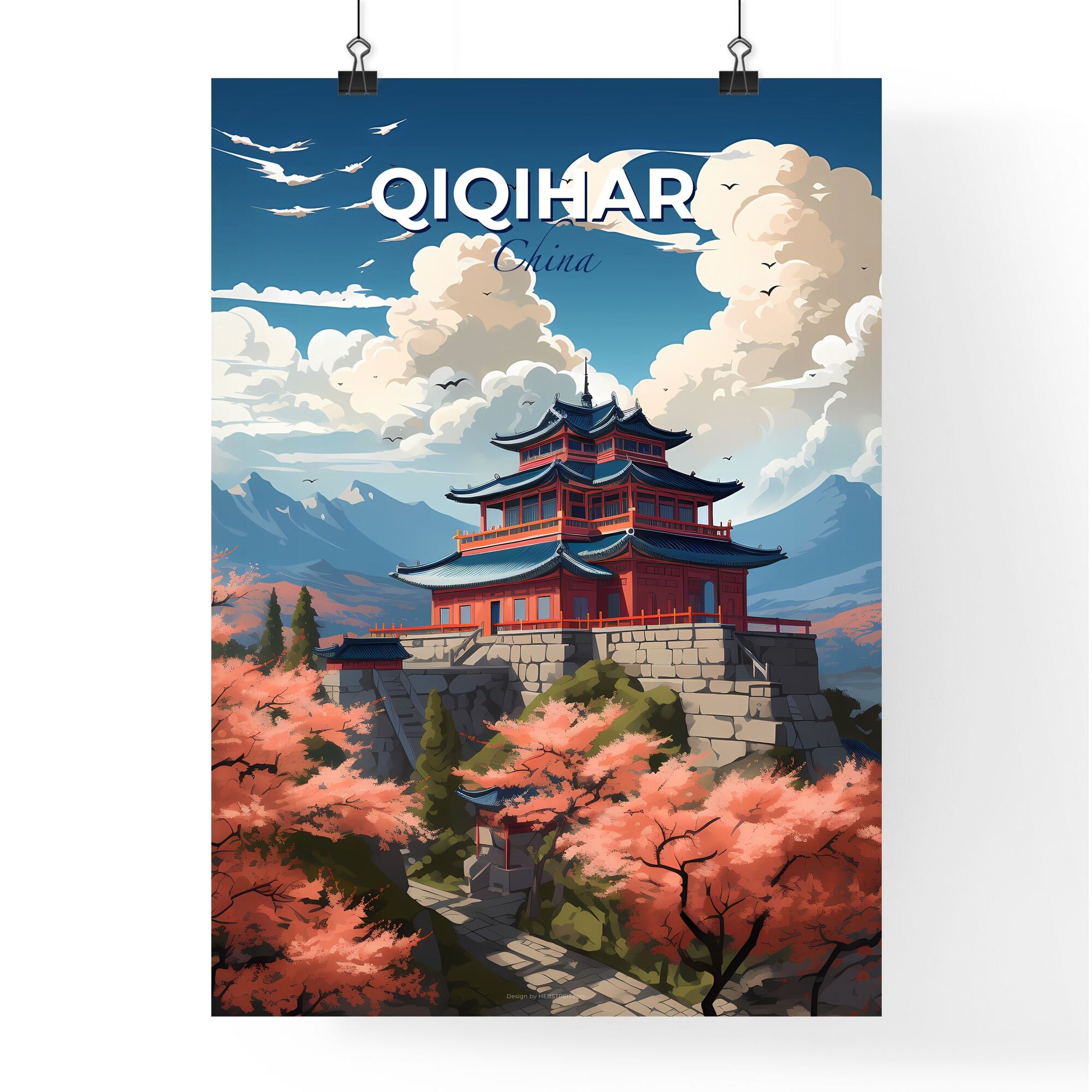 Artistic Impression of Qiqihar Skyline Featuring Vibrant Building on Rock Default Title