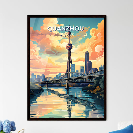 Vibrant City Skyline Painting of Quanzhou, China Featuring a River Bridge and Tower Default Title