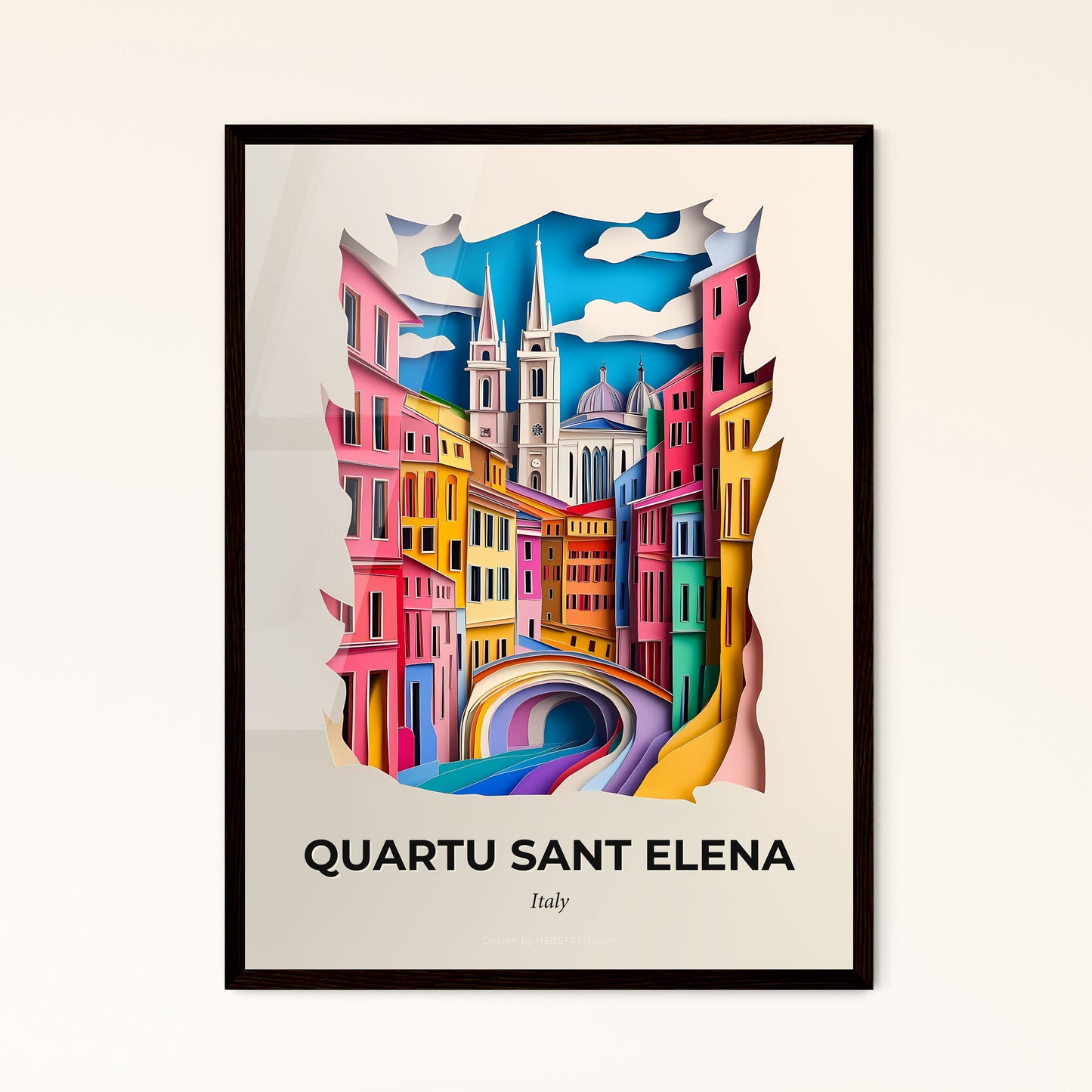 Vivid Quartu Sant Elena, Italy - a paper cut of a city with a bridge