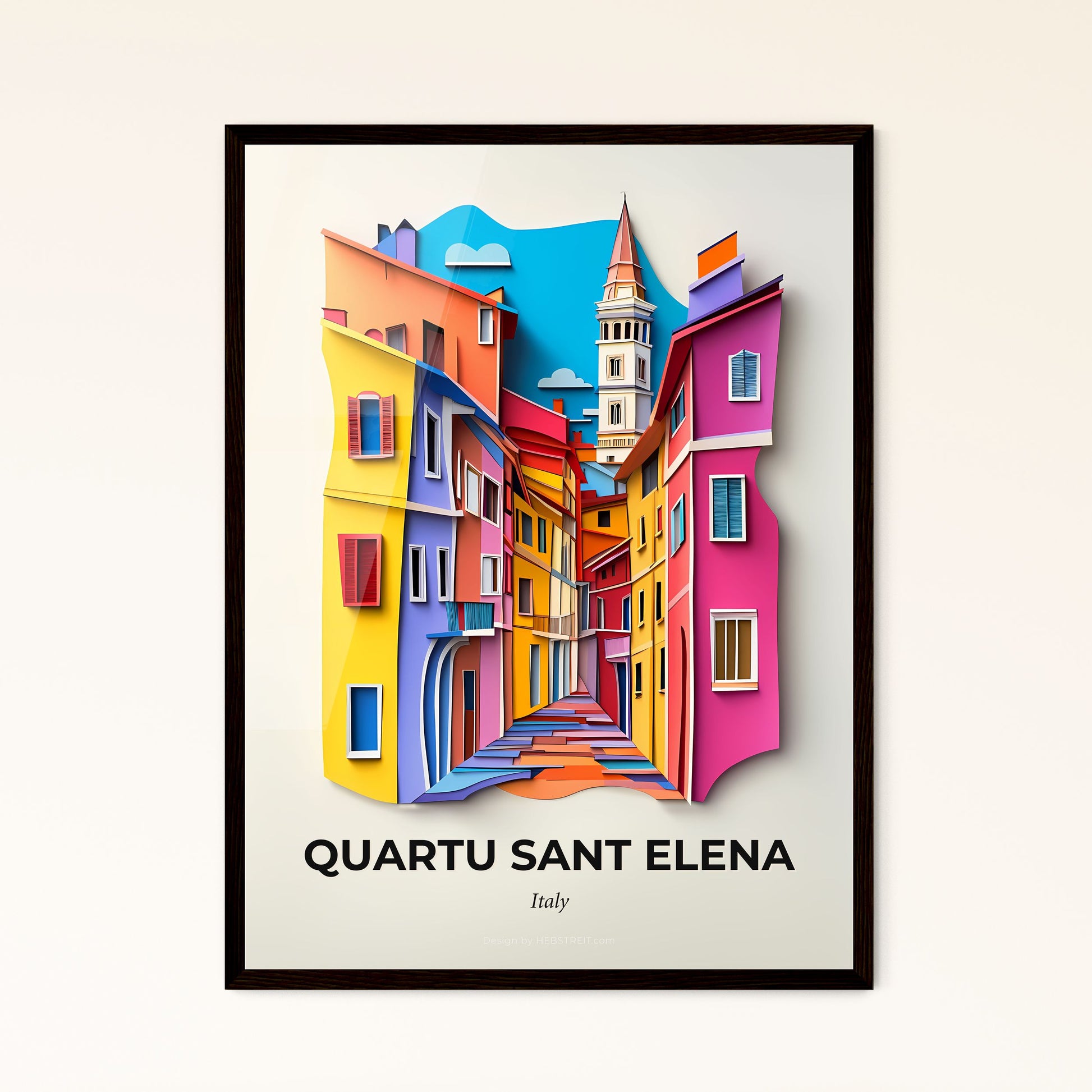 Vivid Quartu Sant Elena, Italy - a colorful city with a clock tower in the background