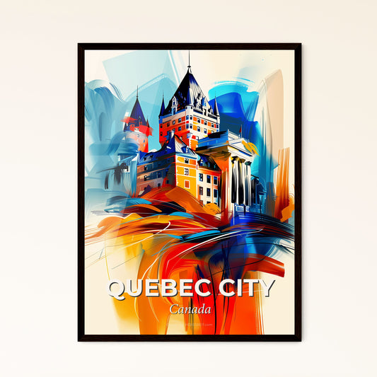 Vibrant Quebec City, Canada - A Colorful Painting Of A Castle