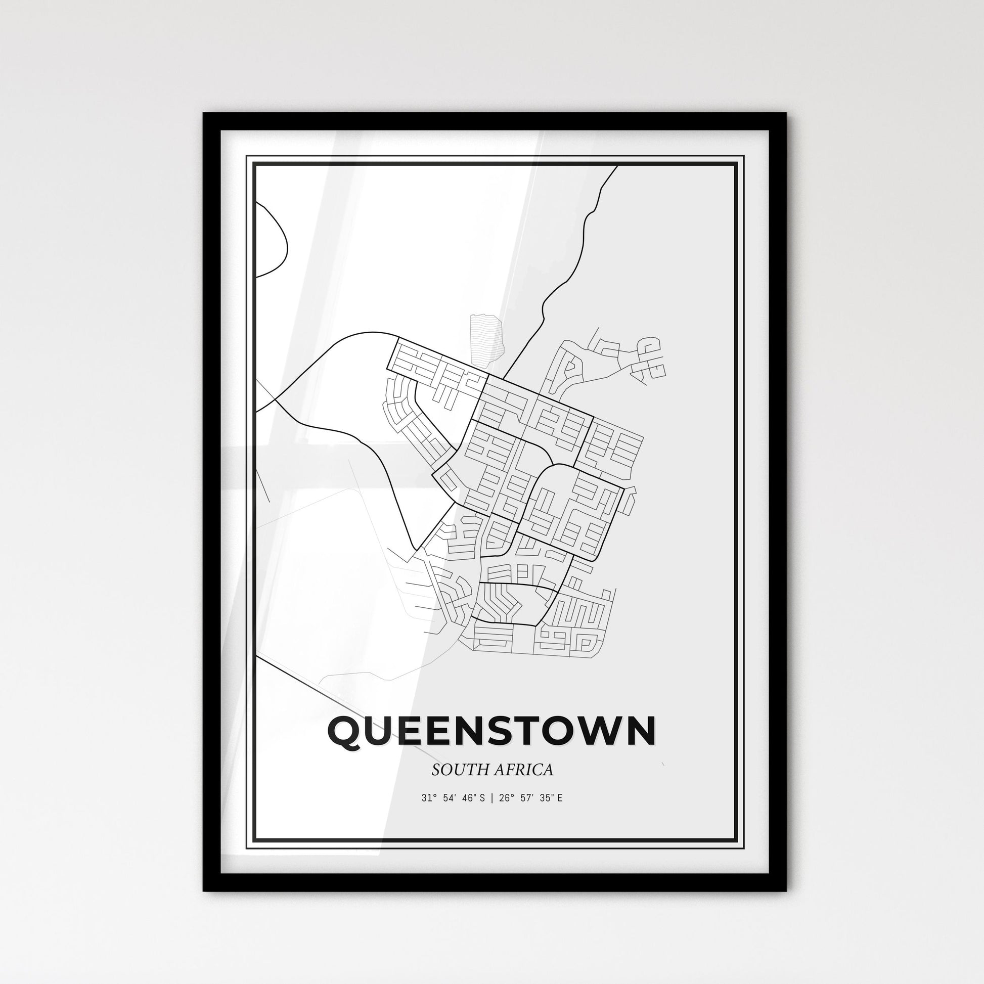 Queenstown South Africa - Scandinavian Style City Map for Modern Home Decor