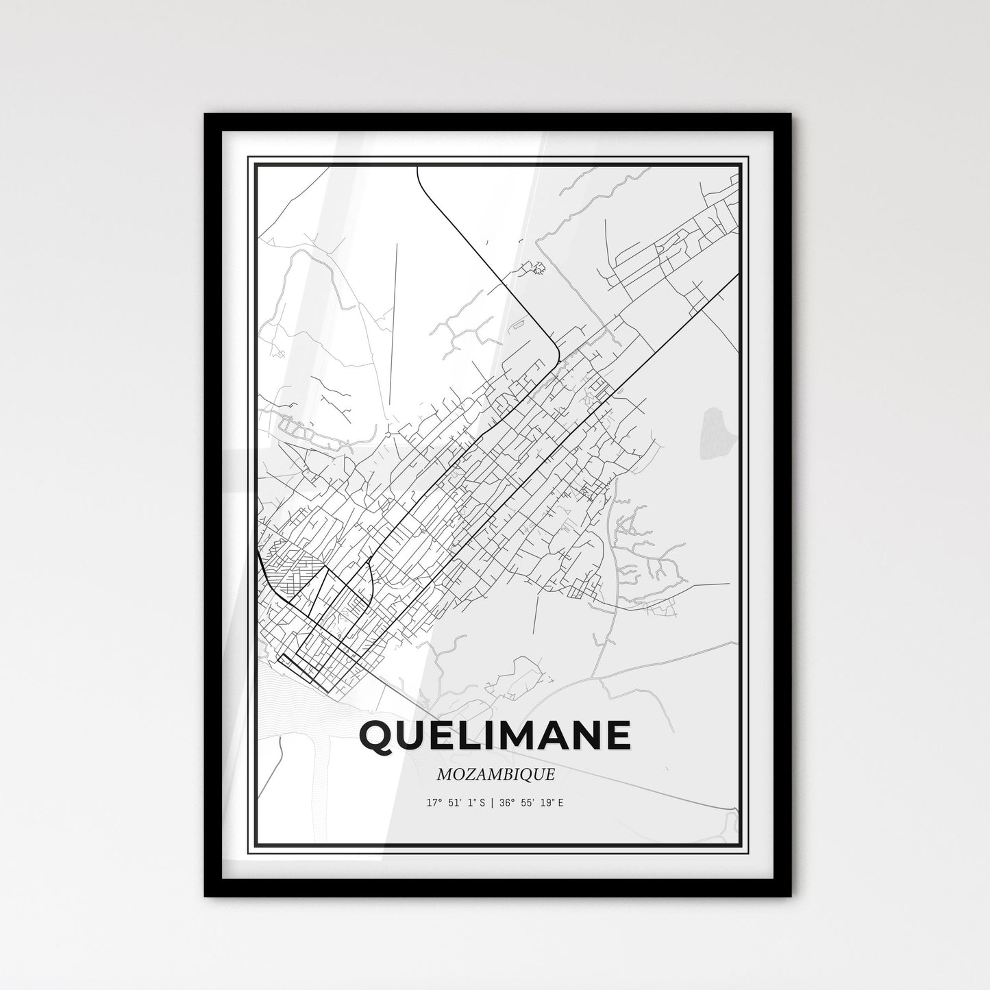 Quelimane Mozambique - Scandinavian Style City Map for Modern Home Decor