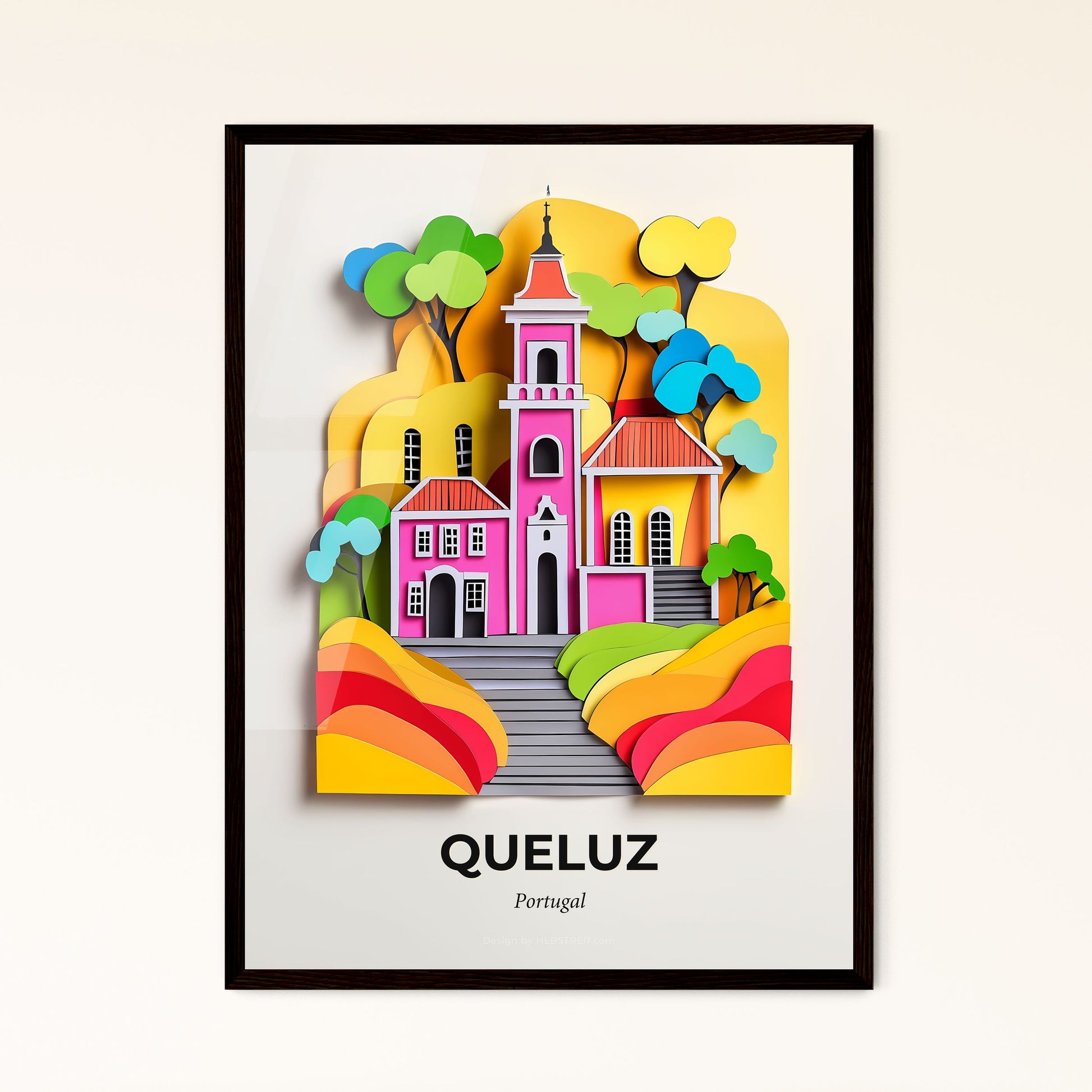 Vivid Queluz, Portugal - a paper cut of a church with a steeple