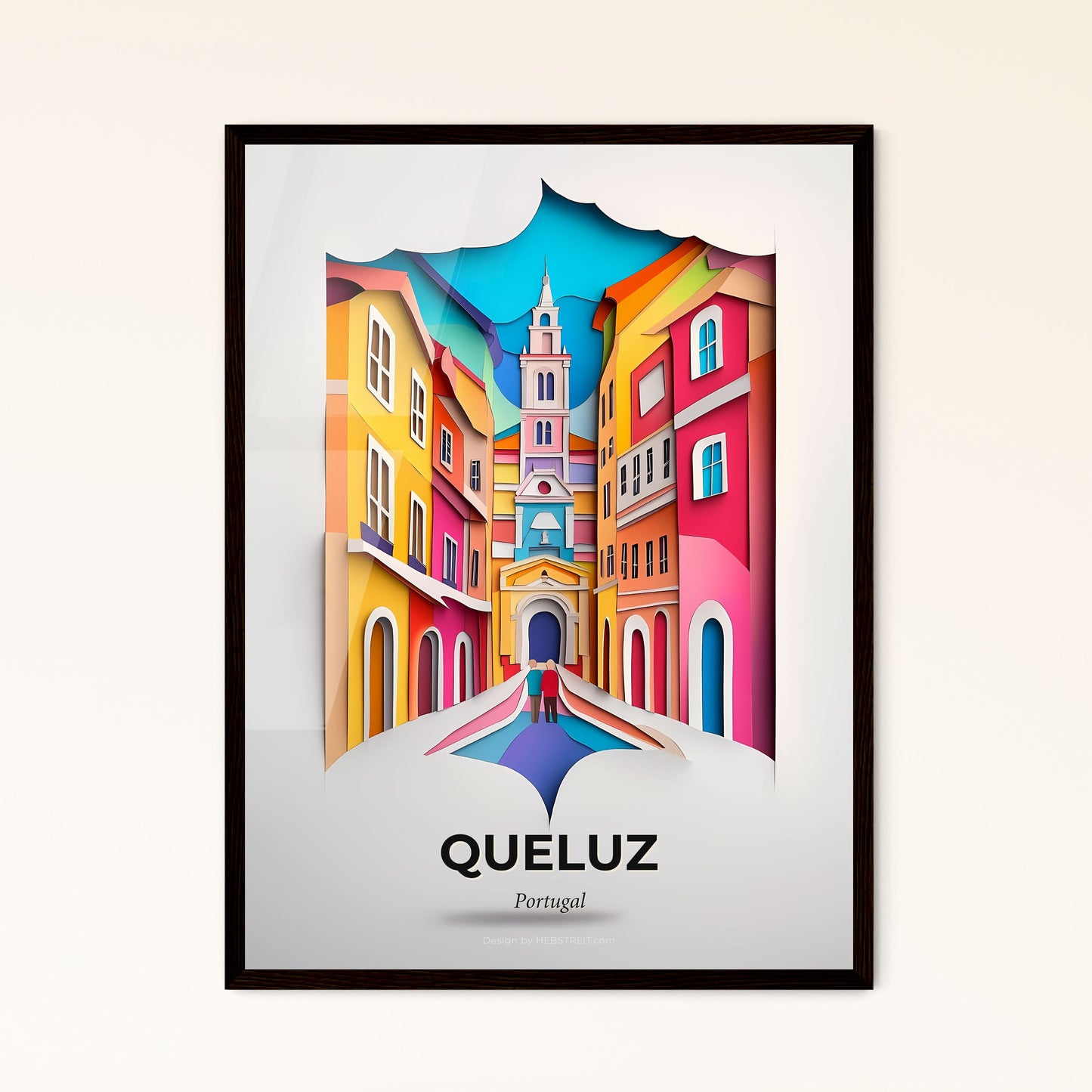 Vivid Queluz, Portugal - a paper cut of a city with a clock tower