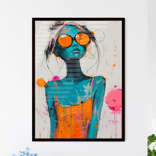 Abstract Expressionist Painting: Joyful Woman in Sunglasses with Vibrant Hues Default Title