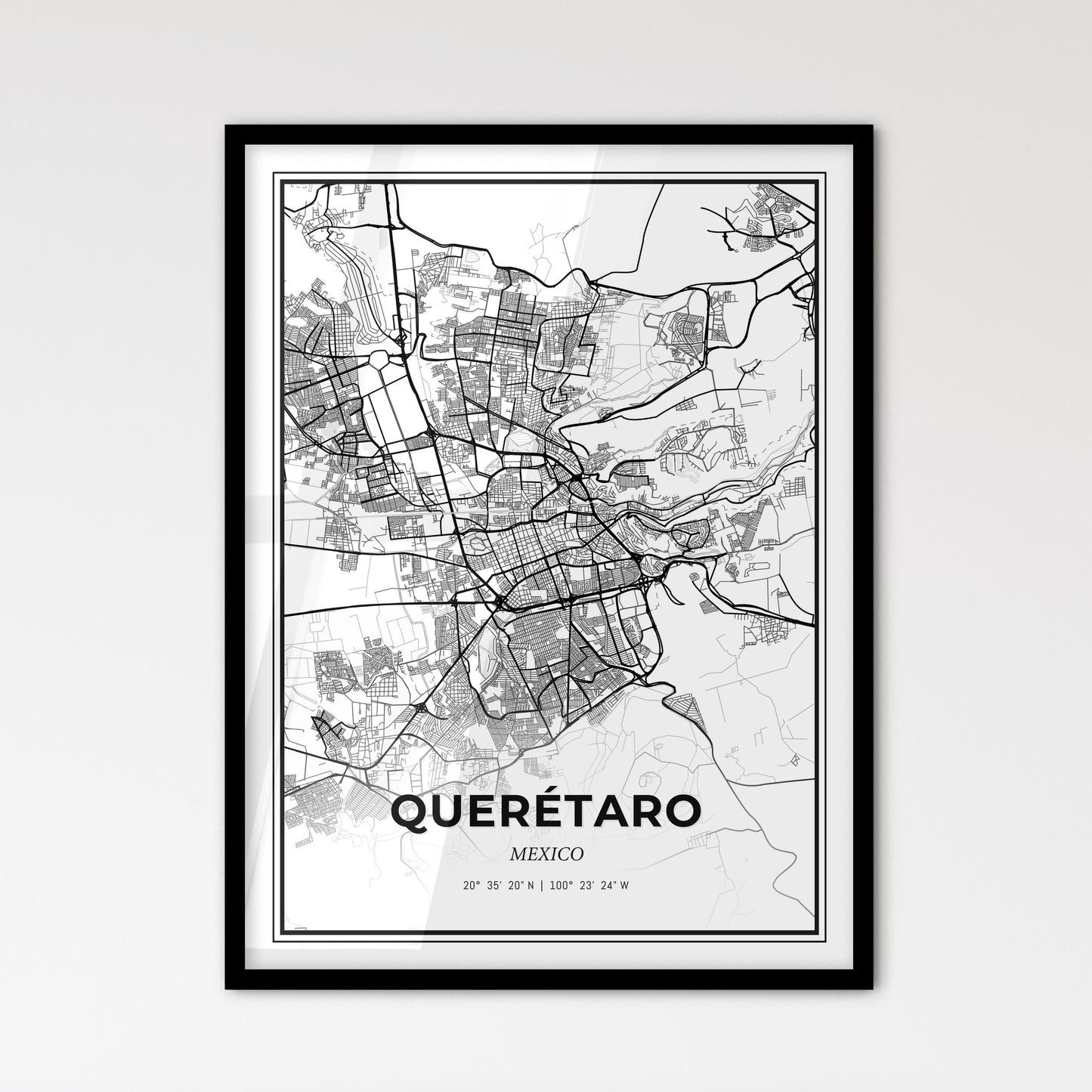 Querétaro Mexico - Scandinavian Style City Map for Modern Home Decor