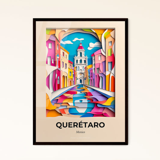 Vivid Querétaro, Mexico - a colorful city street with a clock tower