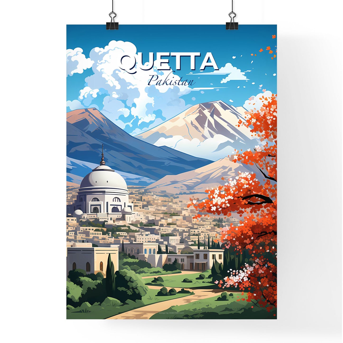 Quetta Pakistan Cityscape Art Painting Dome Mountains Landscape Skyline Vibrant Colors Default Title